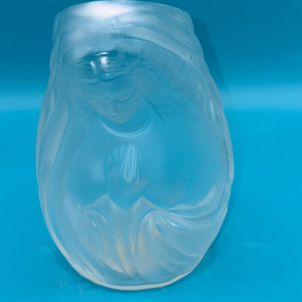 Vintage Fenton Virgin Mary Candle Holder/Vase Praying Madonna Satin Frosted Glas